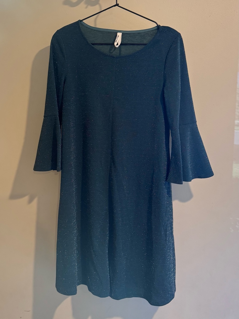 Sparkle Bell-Sleeve A-Line Dress - dark green